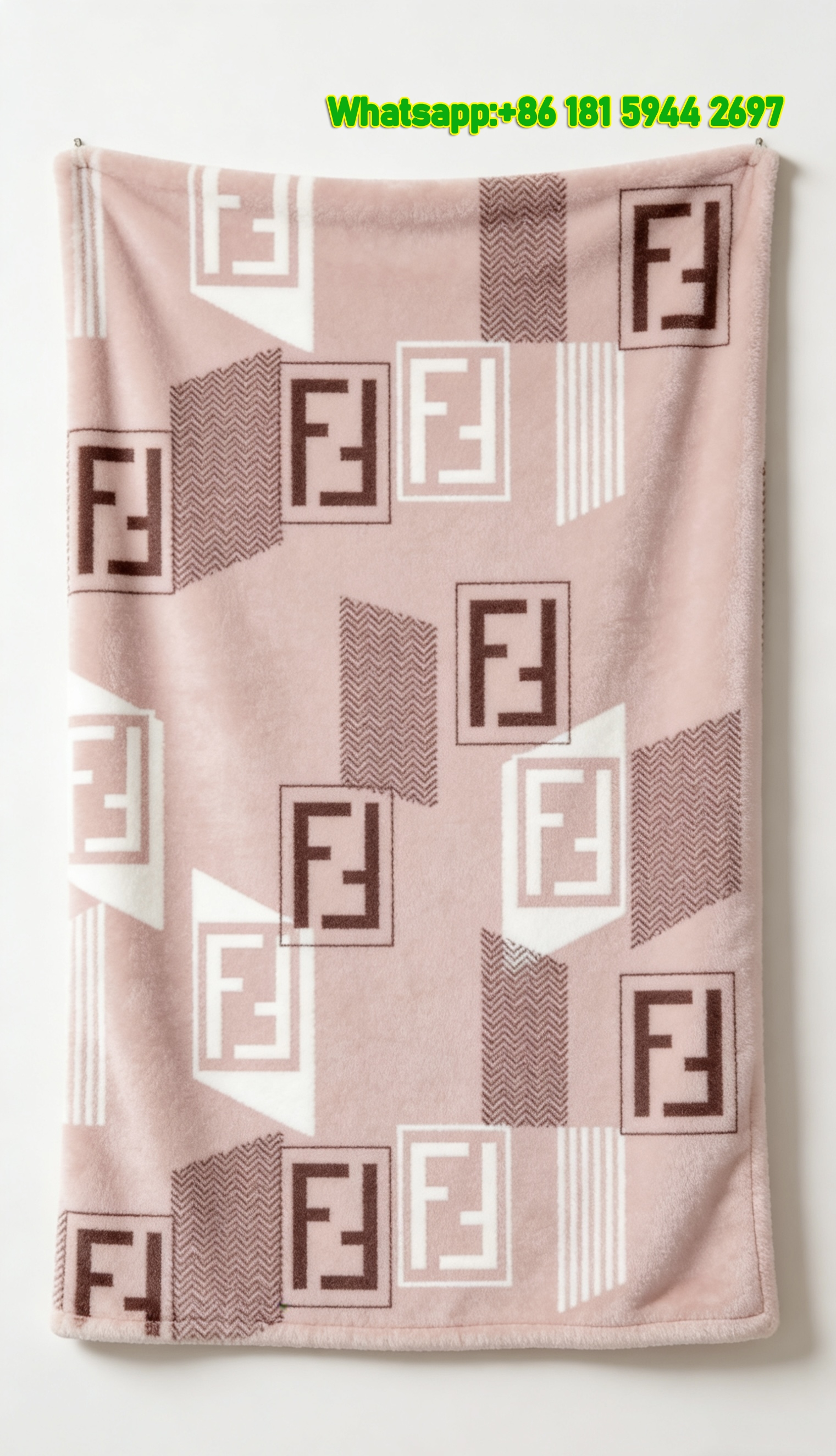 Fendi Blush Pink Brown White FF Monogram Flannel Throw Blanket IMG_9512